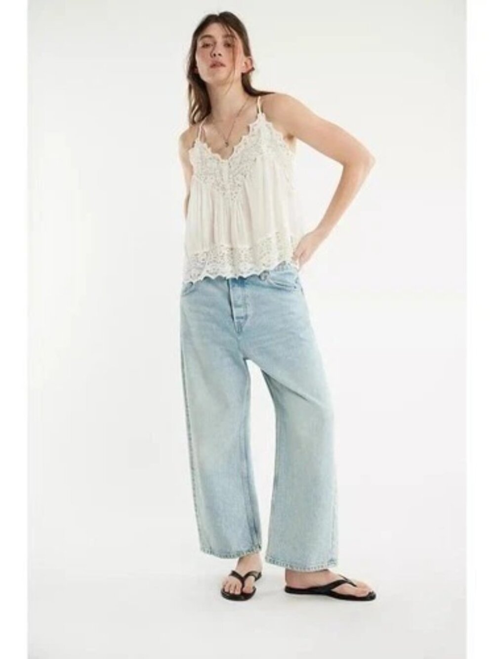 Intimately Free People Fiona Cami Blouse Top Tank Sleeveless Lace Slip XS 290532
